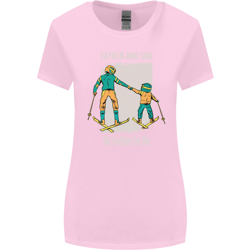 Skiing Father & Son Ski Buddies Fathers Day Womens Wider Cut T-Shirt Light Pink