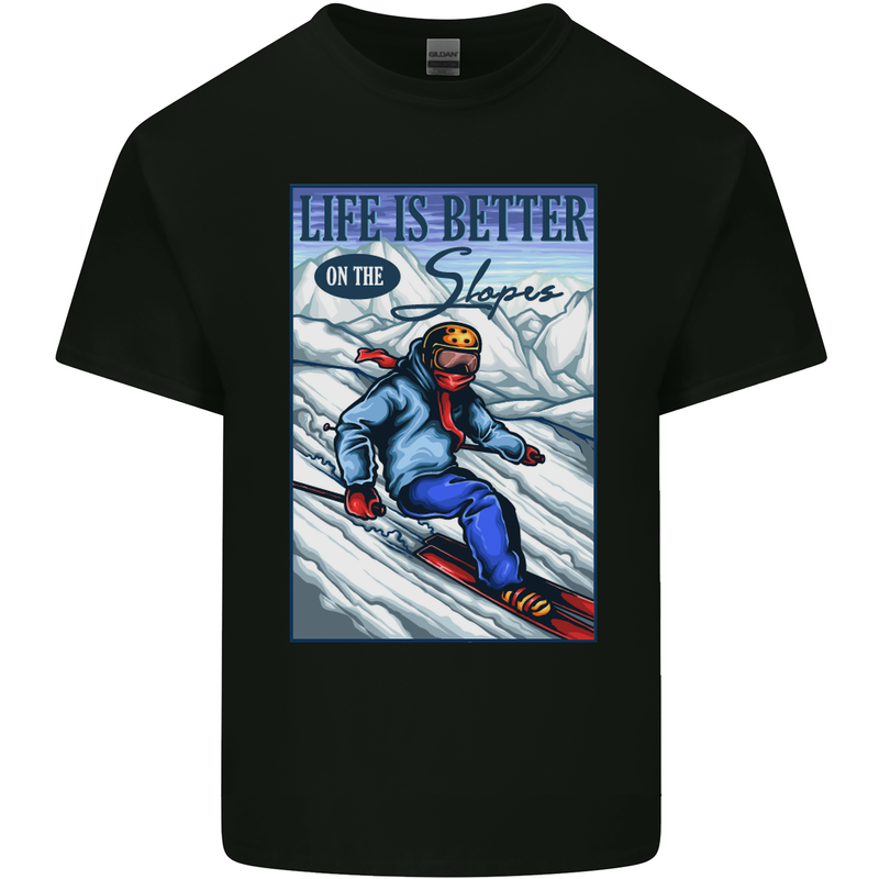Skiing Life Better on the Slopes Ski Skiier Mens Cotton T-Shirt Tee Top Black
