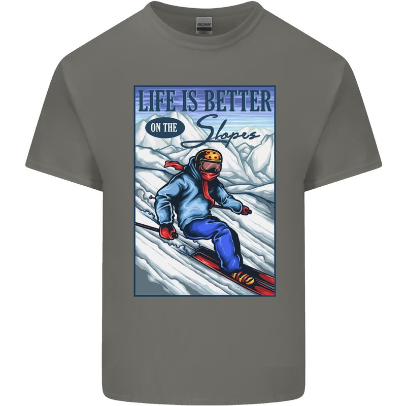 Skiing Life Better on the Slopes Ski Skiier Mens Cotton T-Shirt Tee Top Charcoal