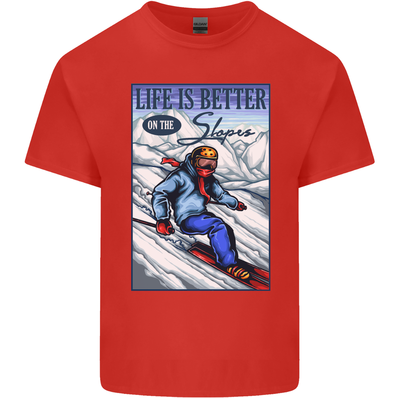 Skiing Life Better on the Slopes Ski Skiier Mens Cotton T-Shirt Tee Top Red