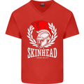 Skinhead Roman Trojan Helmet Punk Music Mens V-Neck Cotton T-Shirt Red