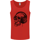 Skull Headphones Gothic Rock Music DJ Mens Vest Tank Top Red