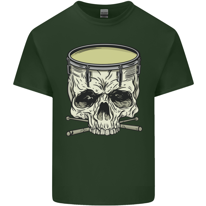Skull Snare Drum Drummer Drumming Mens Cotton T-Shirt Tee Top Forest Green