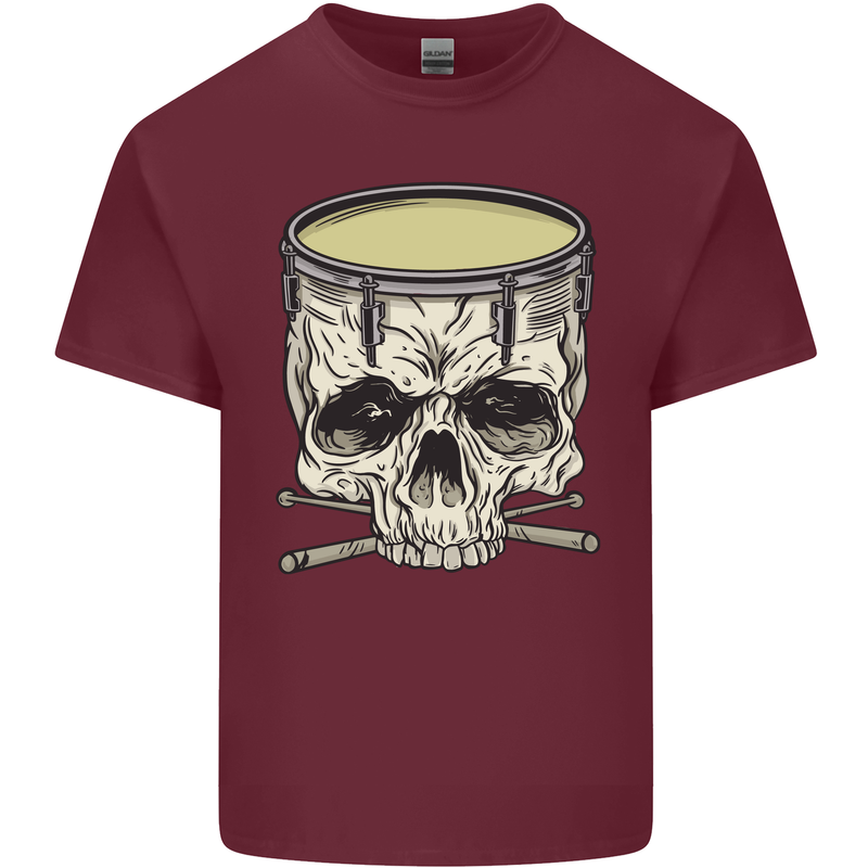 Skull Snare Drum Drummer Drumming Mens Cotton T-Shirt Tee Top Maroon