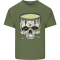 Skull Snare Drum Drummer Drumming Mens Cotton T-Shirt Tee Top Military Green