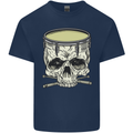 Skull Snare Drum Drummer Drumming Mens Cotton T-Shirt Tee Top Navy Blue