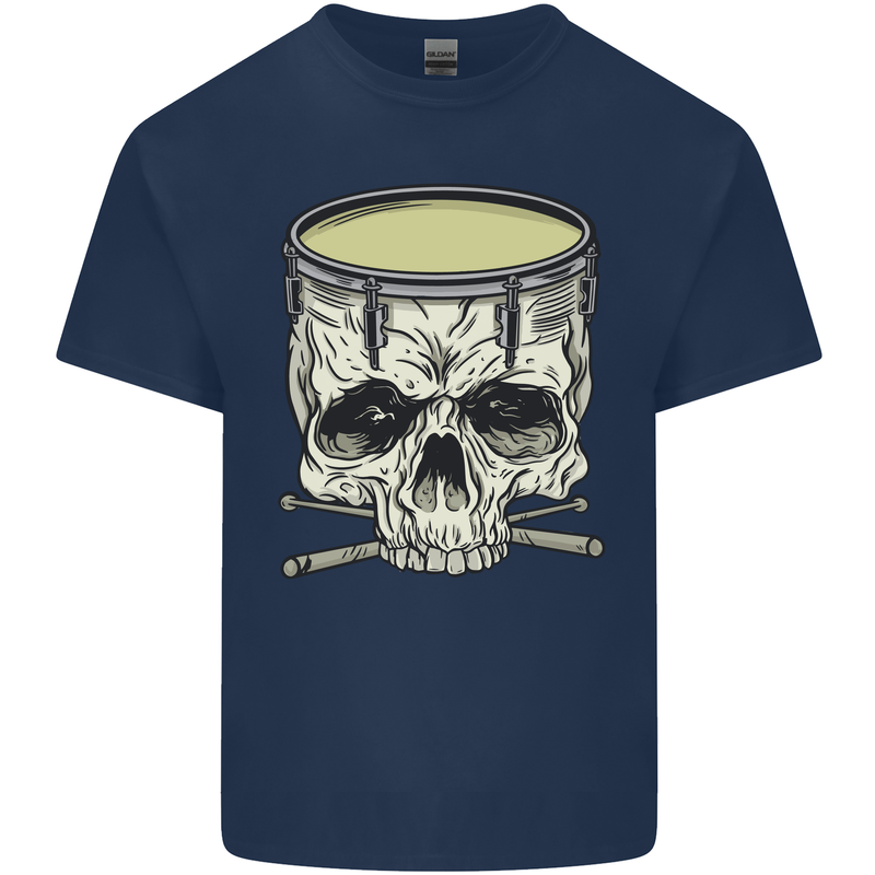 Skull Snare Drum Drummer Drumming Mens Cotton T-Shirt Tee Top Navy Blue