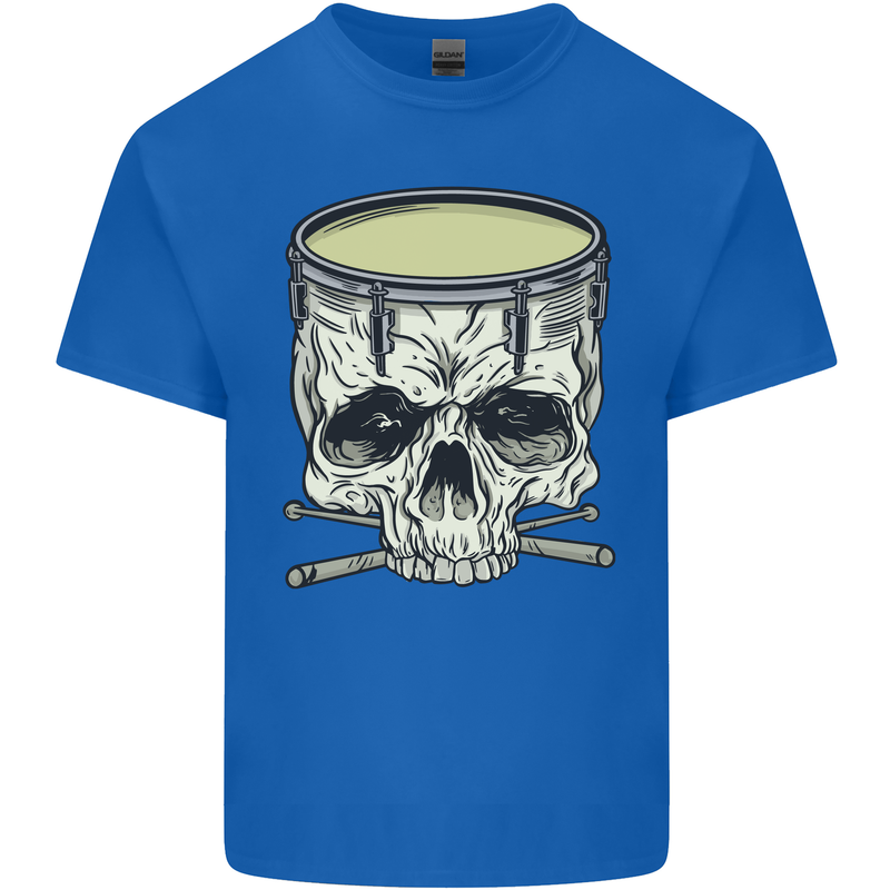 Skull Snare Drum Drummer Drumming Mens Cotton T-Shirt Tee Top Royal Blue