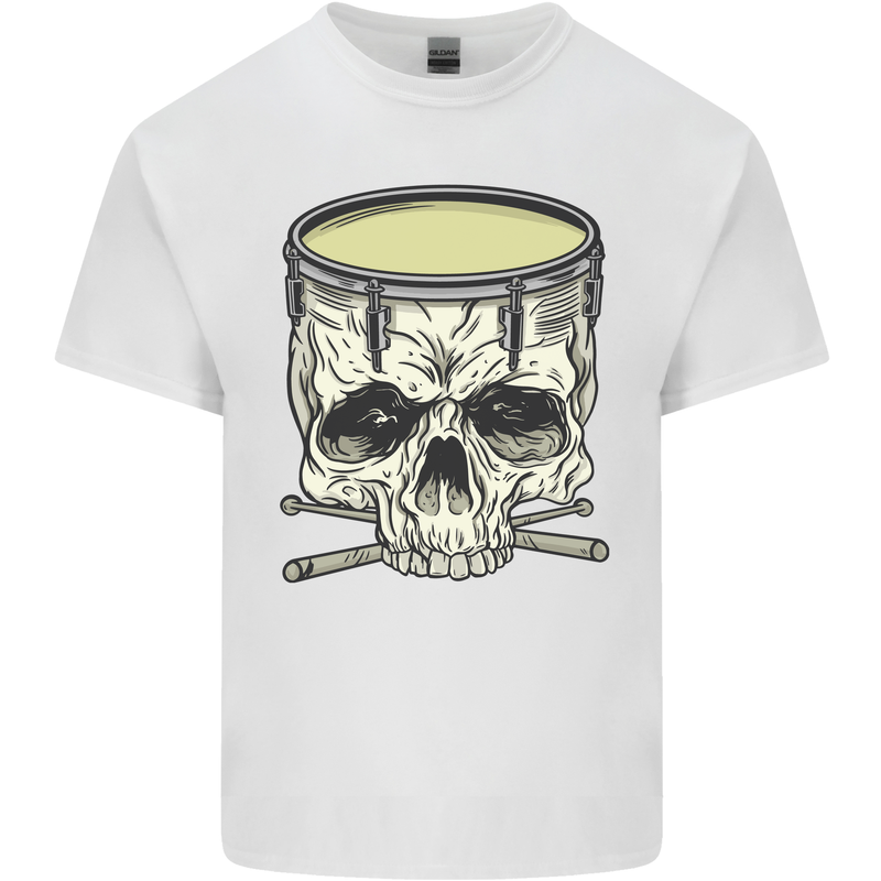 Skull Snare Drum Drummer Drumming Mens Cotton T-Shirt Tee Top White