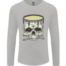 Skull Snare Drum Drummer Drumming Mens Long Sleeve T-Shirt Sports Grey