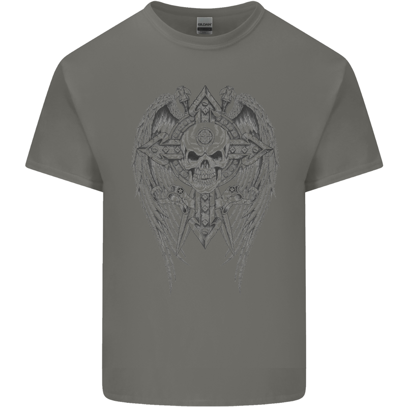 Skull Wings Viking Gothic  Wings Gym Biker Mens Cotton T-Shirt Tee Top Charcoal