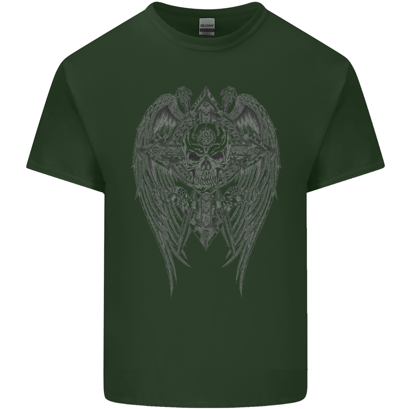 Skull Wings Viking Gothic  Wings Gym Biker Mens Cotton T-Shirt Tee Top Forest Green