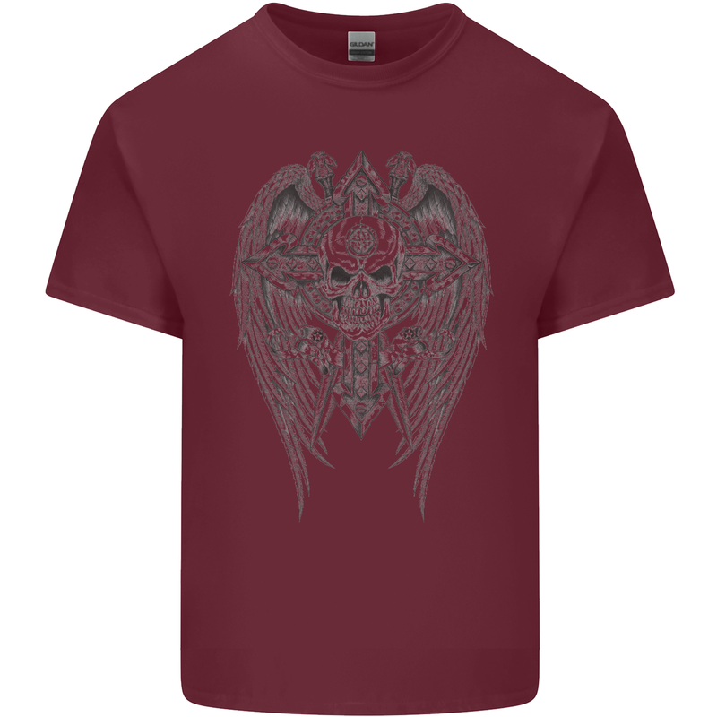 Skull Wings Viking Gothic  Wings Gym Biker Mens Cotton T-Shirt Tee Top Maroon