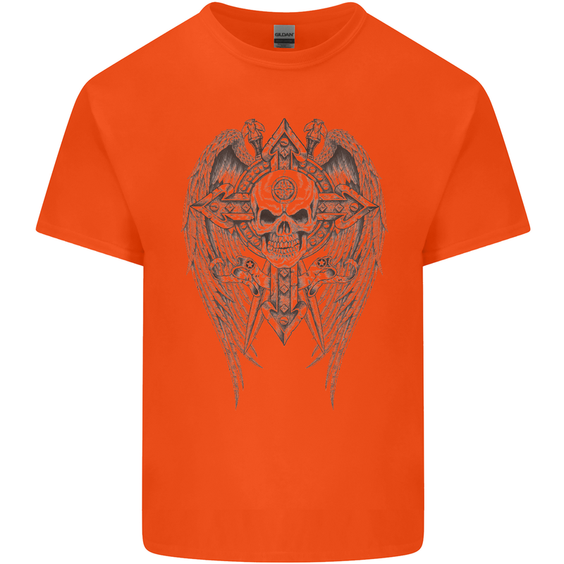 Skull Wings Viking Gothic  Wings Gym Biker Mens Cotton T-Shirt Tee Top Orange