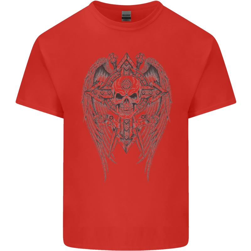 Skull Wings Viking Gothic  Wings Gym Biker Mens Cotton T-Shirt Tee Top Red