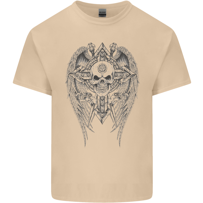 Skull Wings Viking Gothic  Wings Gym Biker Mens Cotton T-Shirt Tee Top Sand