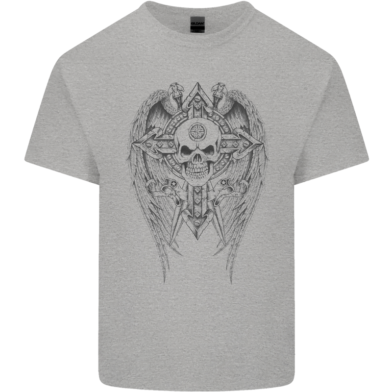 Skull Wings Viking Gothic  Wings Gym Biker Mens Cotton T-Shirt Tee Top Sports Grey