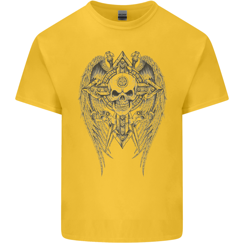 Skull Wings Viking Gothic  Wings Gym Biker Mens Cotton T-Shirt Tee Top Yellow