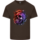 Skull With Spider Flowers and Spider Mens Cotton T-Shirt Tee Top Dark Chocolate