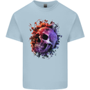 Skull With Spider Flowers and Spider Mens Cotton T-Shirt Tee Top Light Blue