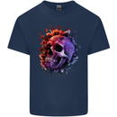 Skull With Spider Flowers and Spider Mens Cotton T-Shirt Tee Top Navy Blue