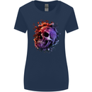 Skull With Spider Flowers and Spider Womens Wider Cut T-Shirt Navy Blue