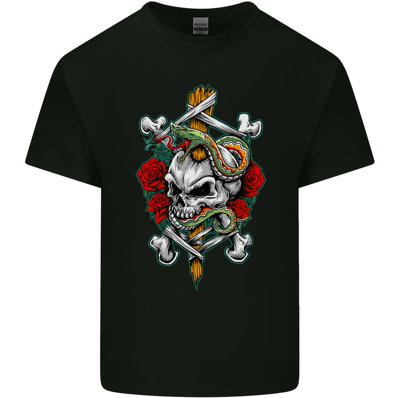 Skull and Snake Biker Heavy Metal Gothic Mens Cotton T-Shirt Tee Top Black