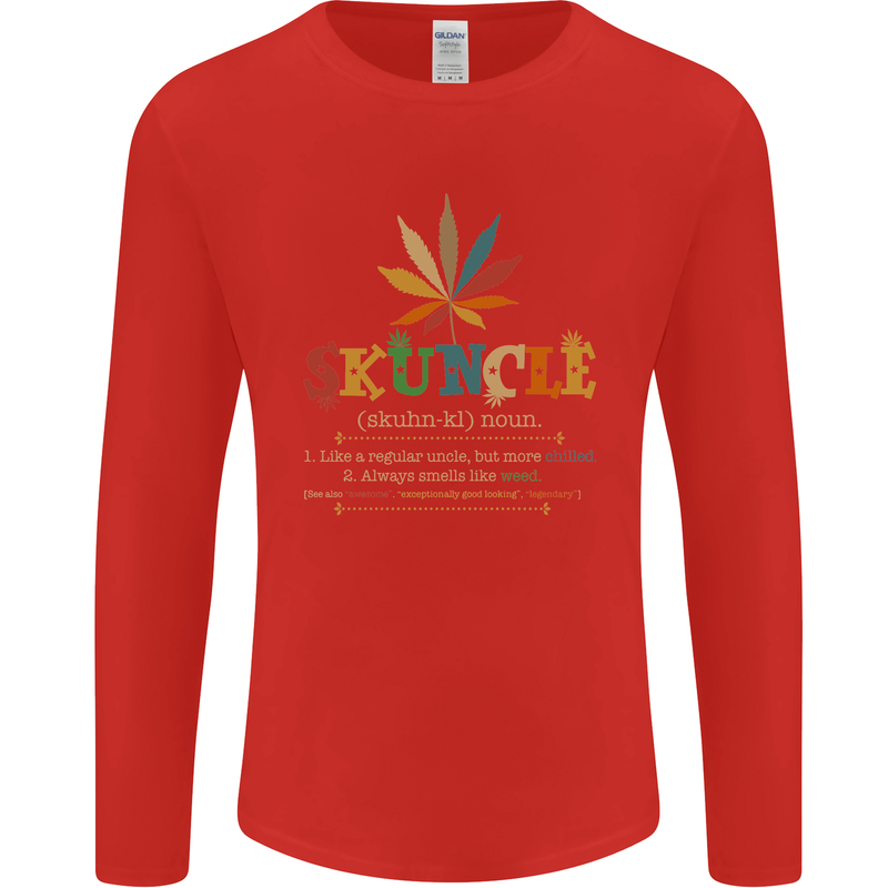 Skuncle Uncle That Smokes Weed Funny Drugs Mens Long Sleeve T-Shirt Red
