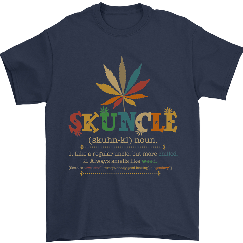 Skuncle Uncle That Smokes Weed Funny Drugs Mens T-Shirt Cotton Gildan Navy Blue
