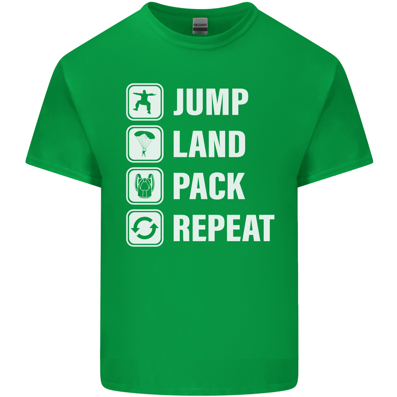 Skydiving Jump Land Pack Funny Skydiver Mens Cotton T-Shirt Tee Top Irish Green