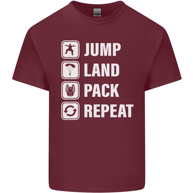Skydiving Jump Land Pack Funny Skydiver Mens Cotton T-Shirt Tee Top Maroon