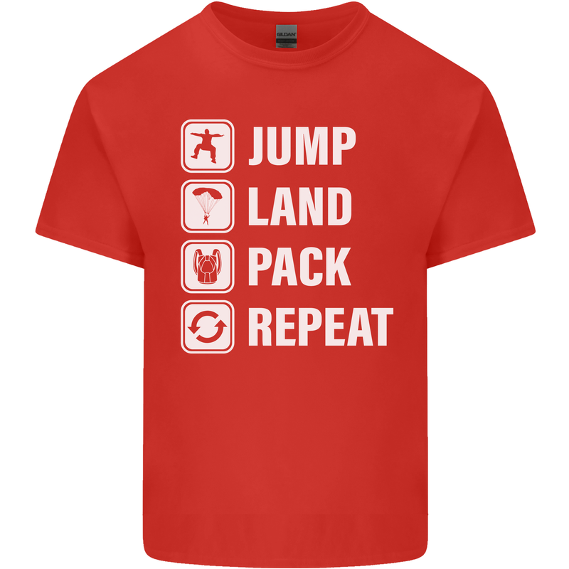 Skydiving Jump Land Pack Funny Skydiver Mens Cotton T-Shirt Tee Top Red