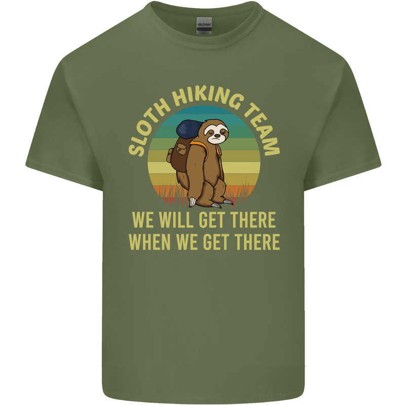 Sloth Hiking Team Funny Trekking Walking Mens Cotton T-Shirt Tee Top Military Green
