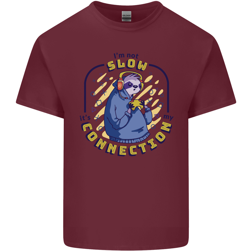 Sloth I'm Not Slow Funny Gaming Gamer Mens Cotton T-Shirt Tee Top Maroon