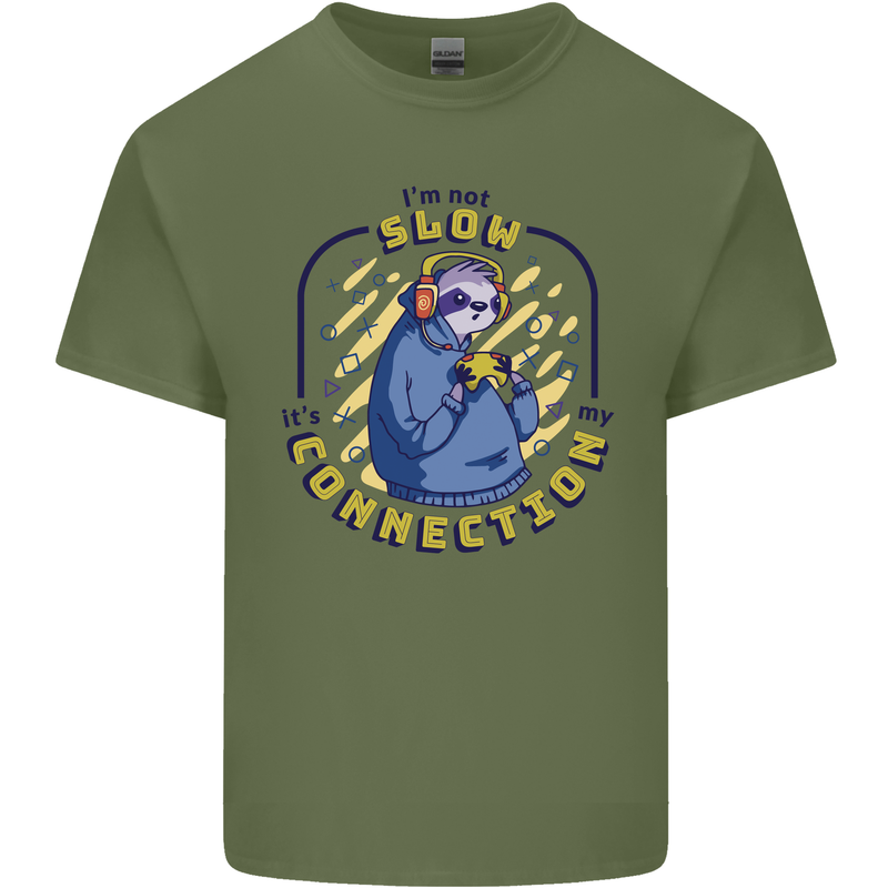 Sloth I'm Not Slow Funny Gaming Gamer Mens Cotton T-Shirt Tee Top Military Green