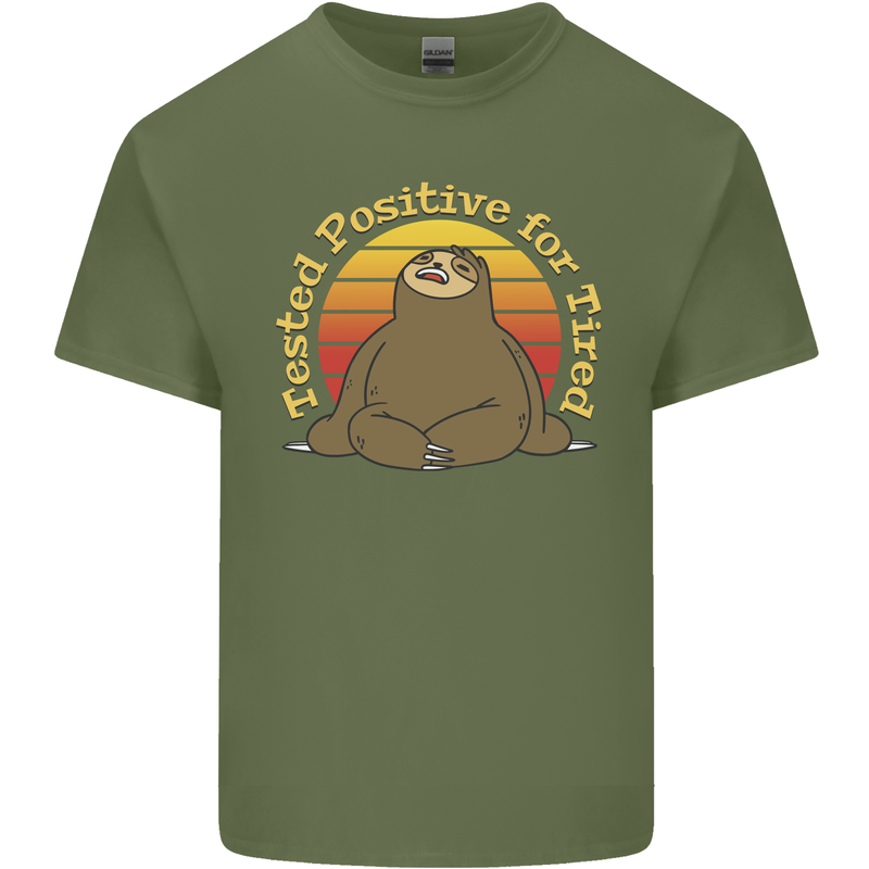Sloth Tested Positive For Tired Funny Lazy Mens Cotton T-Shirt Tee Top Military Green