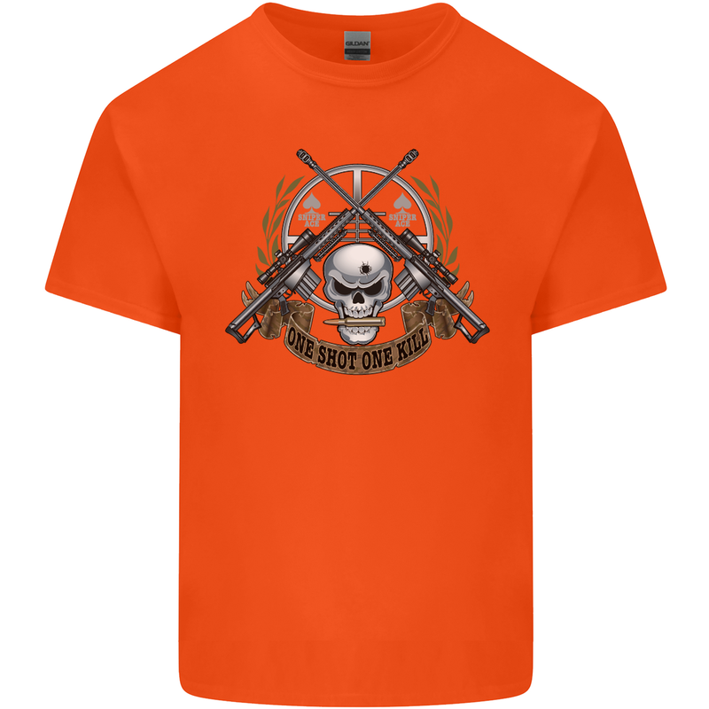 Sniper Ace One Shot Kill Para Marine Army Mens Cotton T-Shirt Tee Top Orange