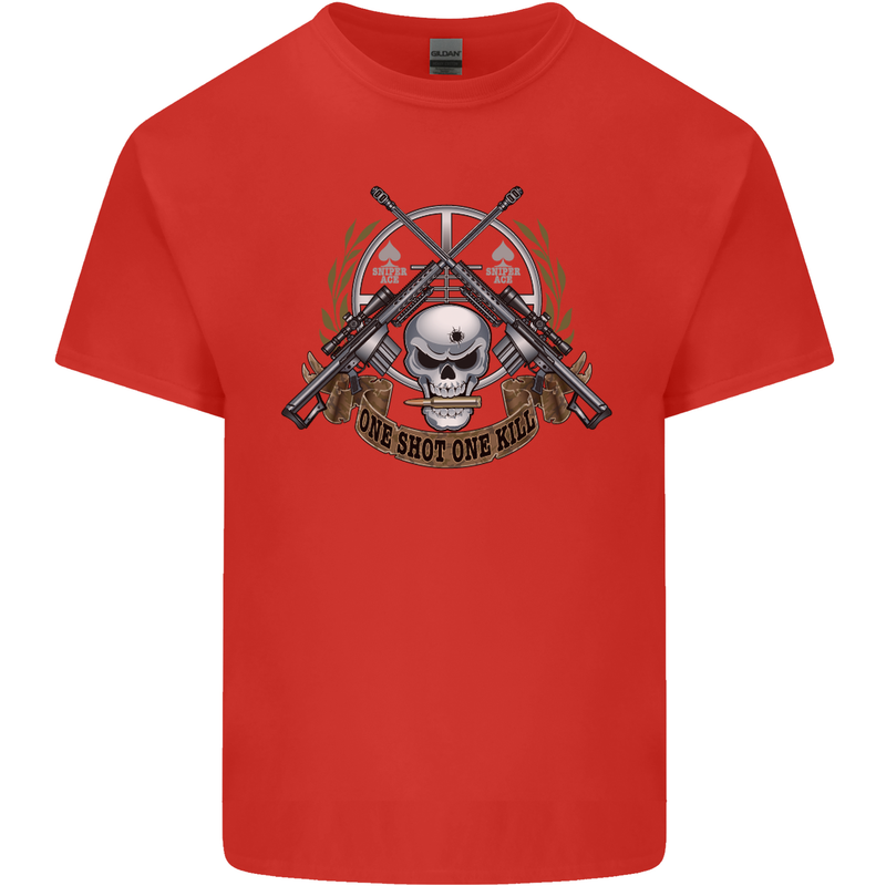 Sniper Ace One Shot Kill Para Marine Army Mens Cotton T-Shirt Tee Top Red