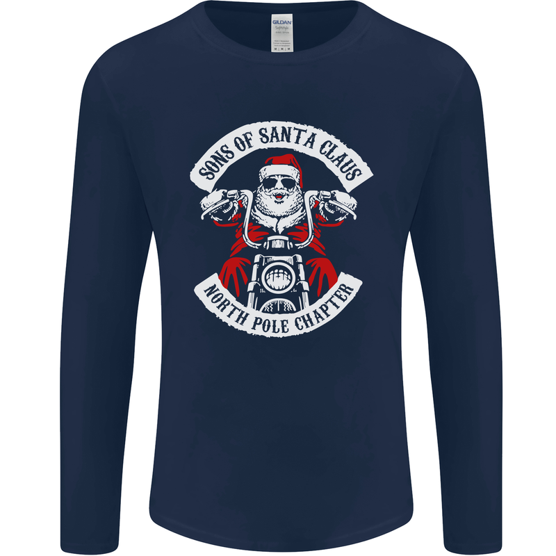 Sons of Santa Biker Motorcycle Christmas Mens Long Sleeve T-Shirt Navy Blue