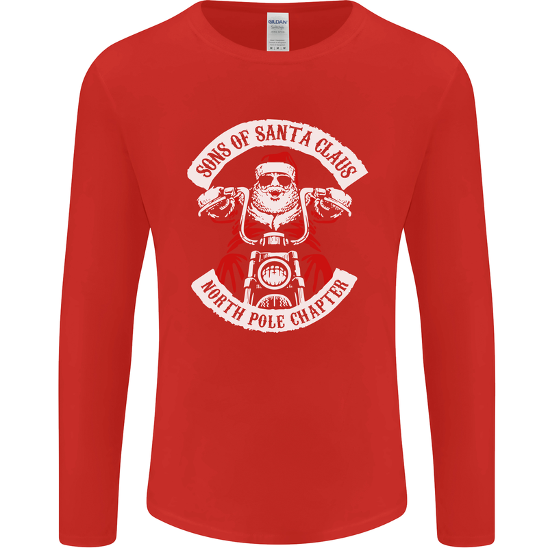 Sons of Santa Biker Motorcycle Christmas Mens Long Sleeve T-Shirt Red