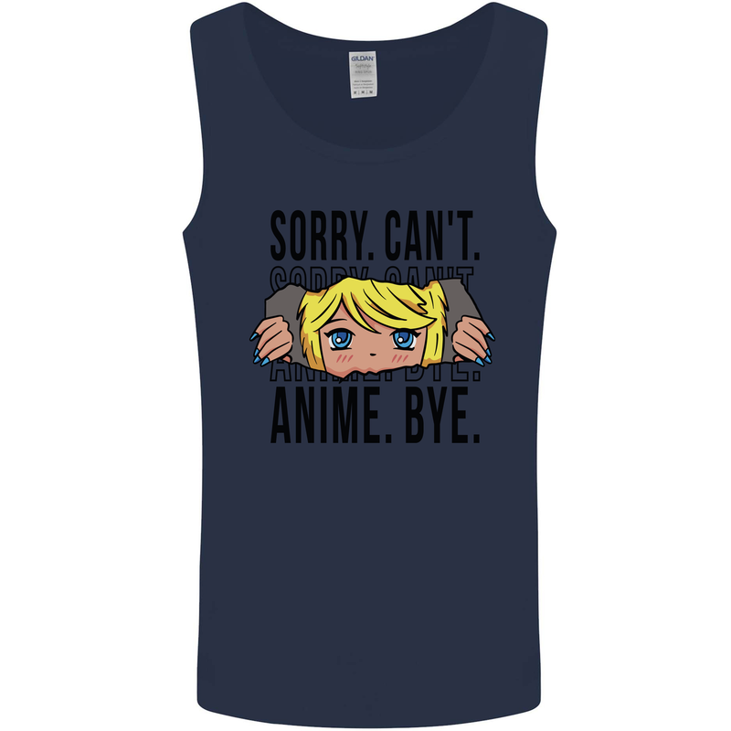 Sorry Can't Anime Bye Funny Anti-Social Mens Vest Tank Top Navy Blue