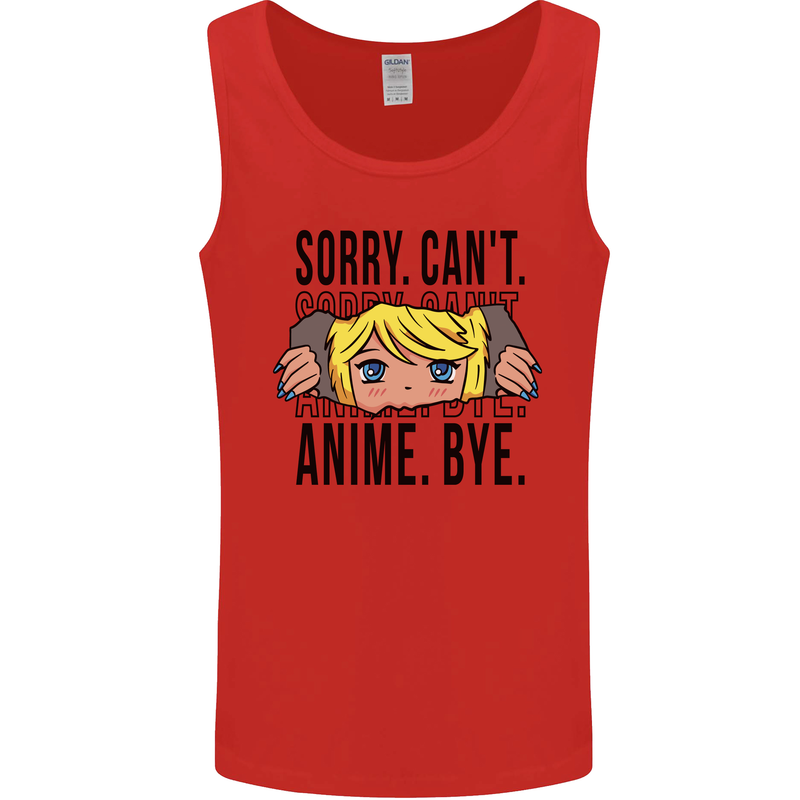 Sorry Can't Anime Bye Funny Anti-Social Mens Vest Tank Top Red