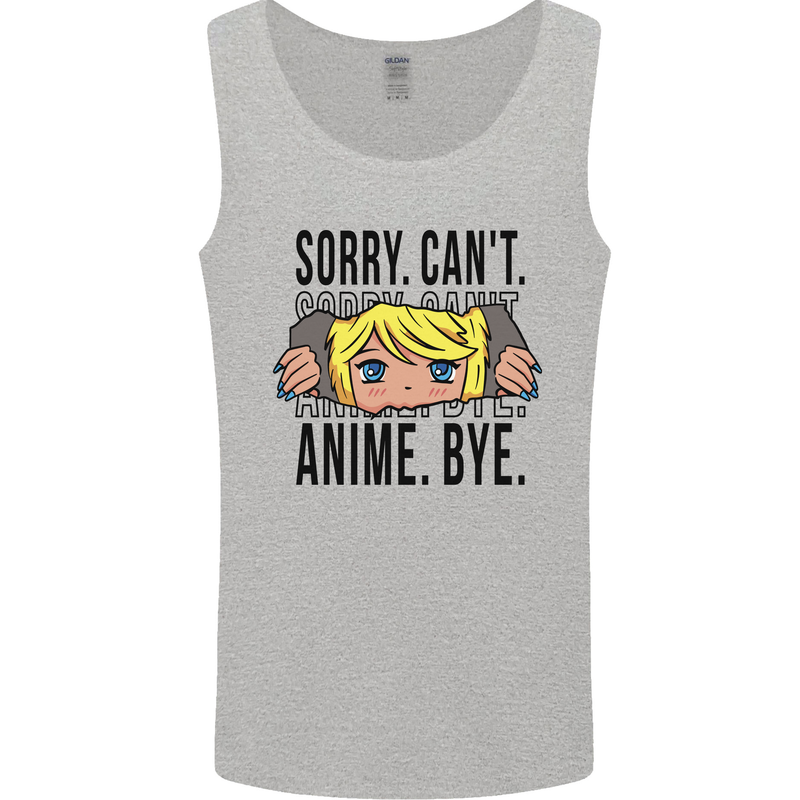 Sorry Can't Anime Bye Funny Anti-Social Mens Vest Tank Top Sports Grey
