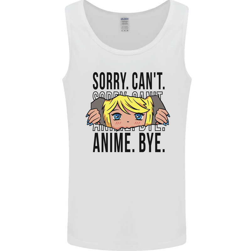 Sorry Can't Anime Bye Funny Anti-Social Mens Vest Tank Top White