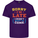Sorry I'm Late Funny Slogan Distressed Mens Cotton T-Shirt Tee Top Purple