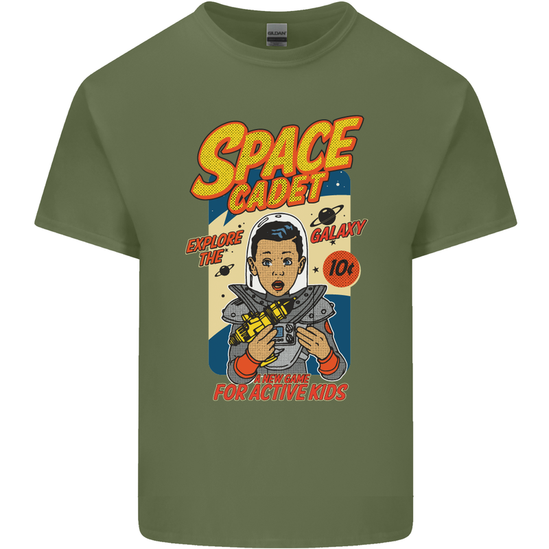 Space Cadet Explore the Galaxy Astronaut Mens Cotton T-Shirt Tee Top Military Green