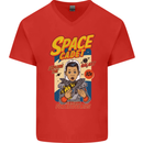 Space Cadet Explore the Galaxy Astronaut Mens V-Neck Cotton T-Shirt Red