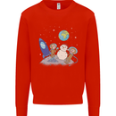 Space Monkeys Aliens UFO Christmas Snowman Mens Sweatshirt Jumper Bright Red