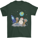 Space Monkeys Aliens UFO Christmas Snowman Mens T-Shirt 100% Cotton Forest Green