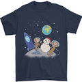 Space Monkeys Aliens UFO Christmas Snowman Mens T-Shirt 100% Cotton Navy Blue